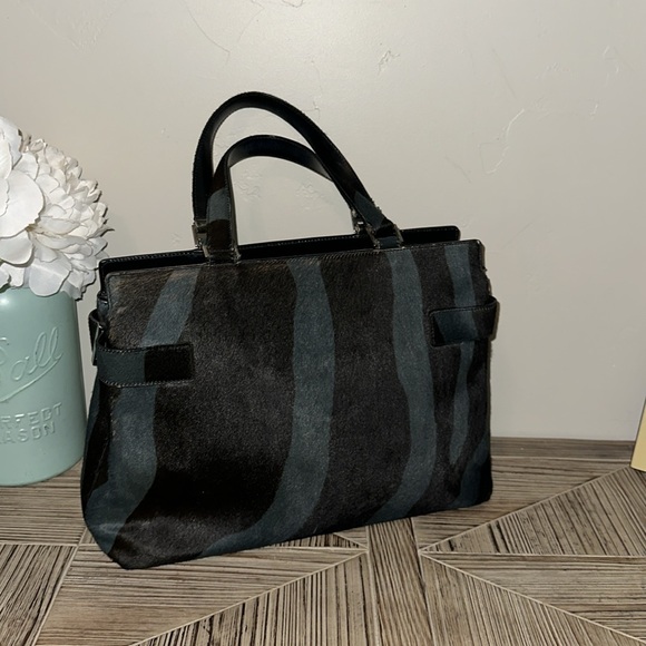 Sold Salvatore Ferragamo Calf Hair Blue & Black Tote Purse - Picture 11 of 14